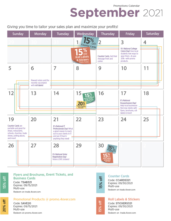 4over Promotion Calendar